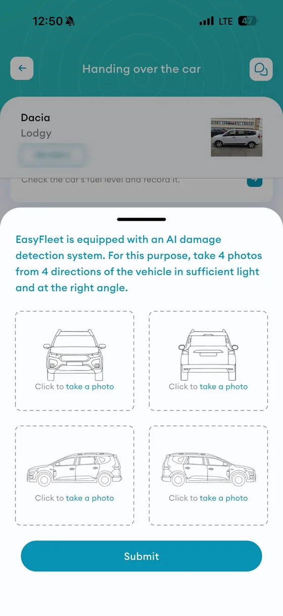 Operator app: the AI damage detection capture screen